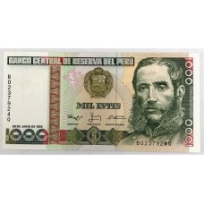 PERU 1988 . ONE THOUSAND 1,000 INTIS BANKNOTE